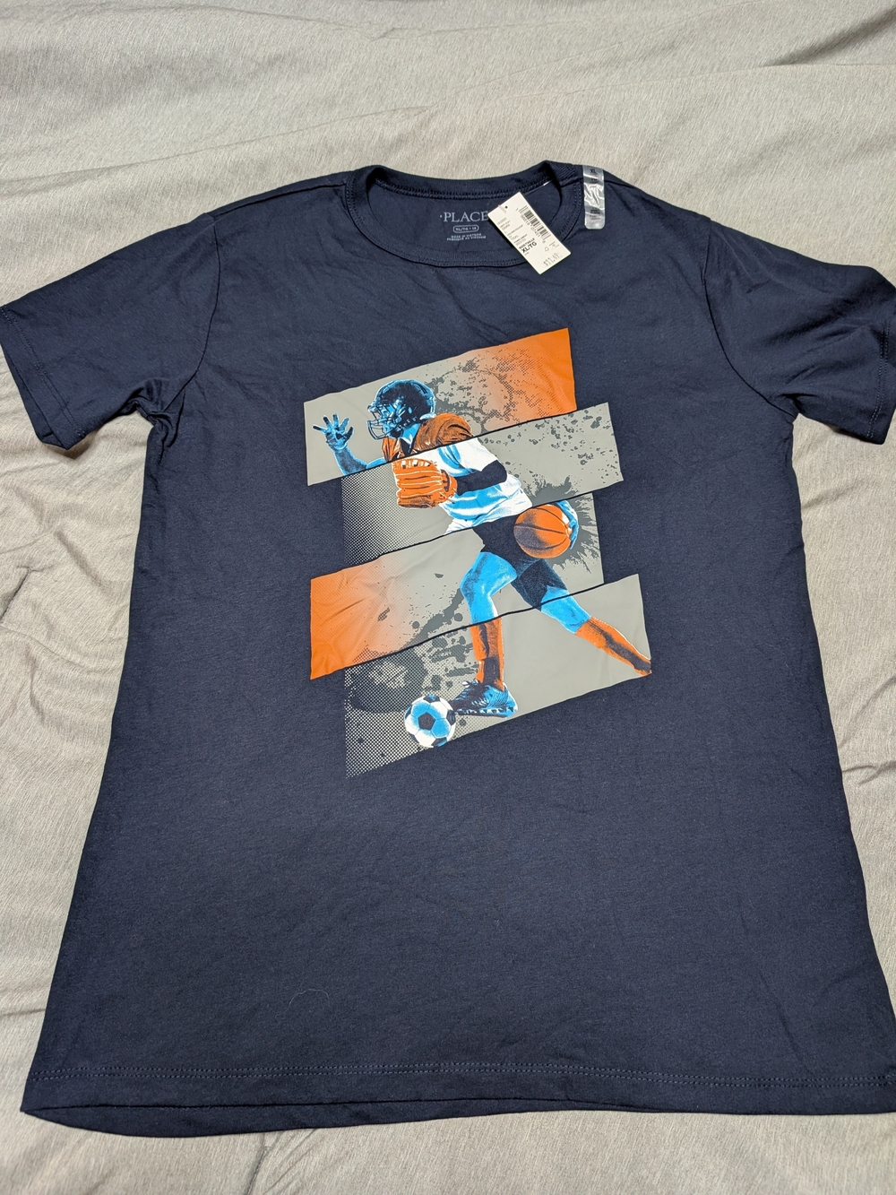 The Children's Place Navy Blue Graphic Sports Tee with Orange Accents NWT XL